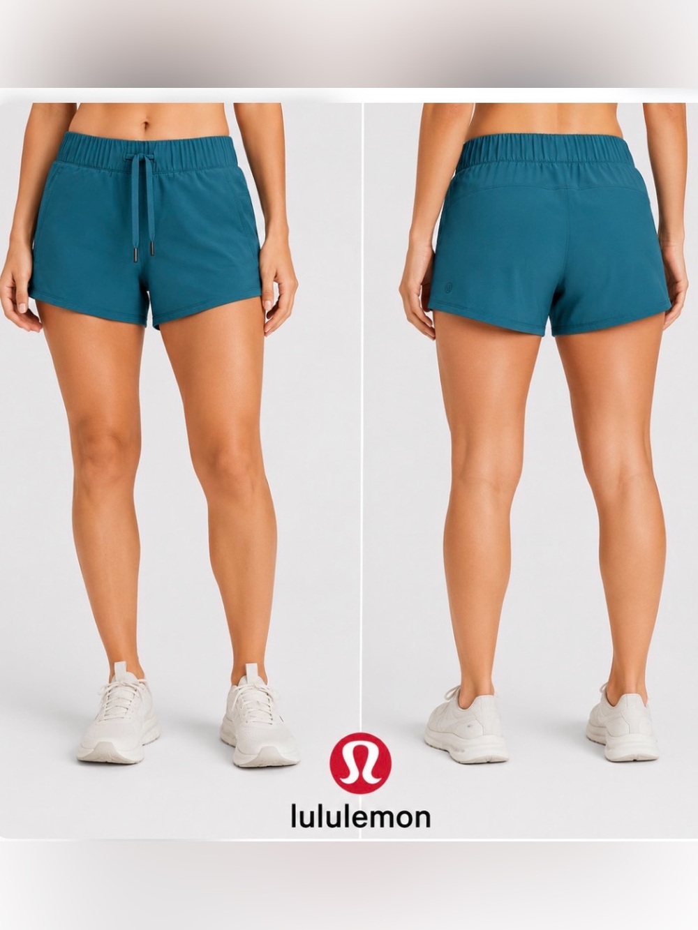 Lululemon Stretch High Rise Short 3" Women 10 Teal Blue Green Drawstring Pockets